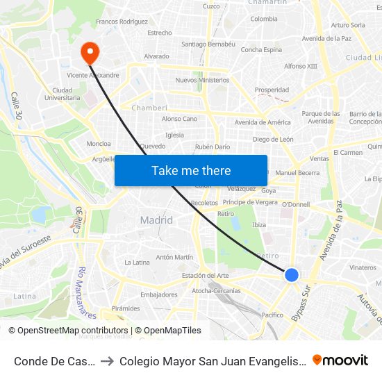 Conde De Casal to Colegio Mayor San Juan Evangelista map