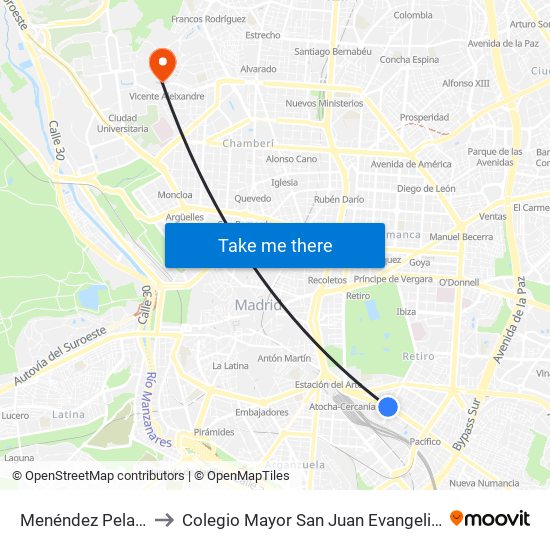 Menéndez Pelayo to Colegio Mayor San Juan Evangelista map