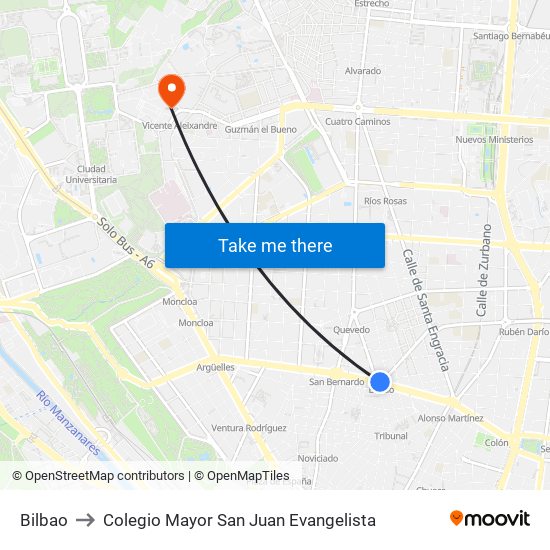 Bilbao to Colegio Mayor San Juan Evangelista map