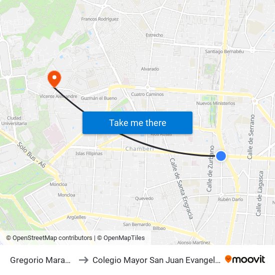 Gregorio Marañón to Colegio Mayor San Juan Evangelista map