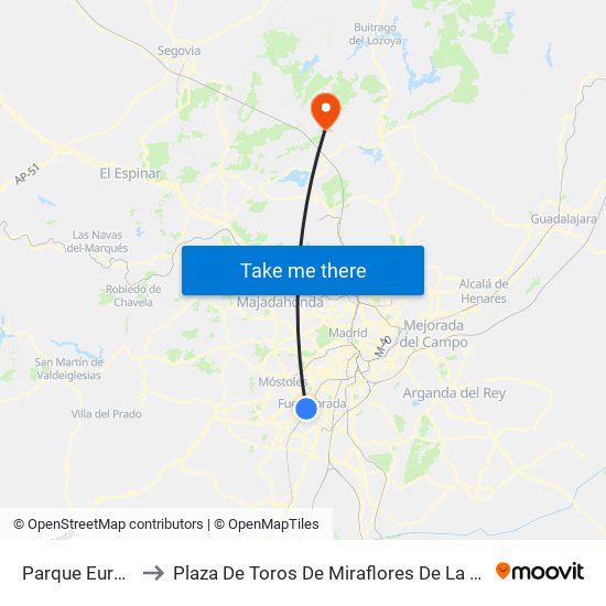Parque Europa to Plaza De Toros De Miraflores De La Sierra map