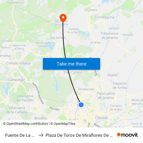 Fuente De La Mora to Plaza De Toros De Miraflores De La Sierra map