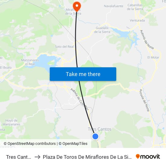 Tres Cantos to Plaza De Toros De Miraflores De La Sierra map