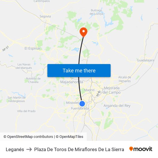 Leganés to Plaza De Toros De Miraflores De La Sierra map
