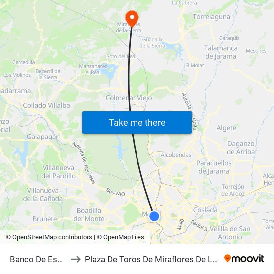 Banco De España to Plaza De Toros De Miraflores De La Sierra map
