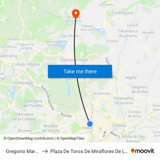 Gregorio Marañón to Plaza De Toros De Miraflores De La Sierra map