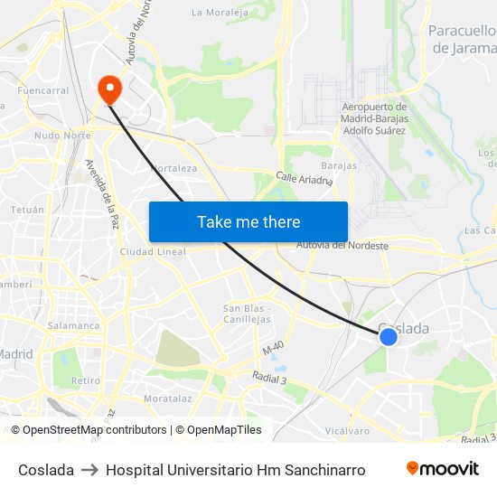 Coslada to Hospital Universitario Hm Sanchinarro map