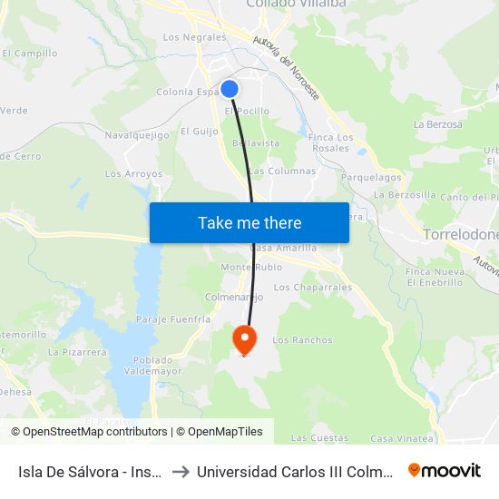 Isla De Sálvora - Instituto to Universidad Carlos III Colmenarejo map