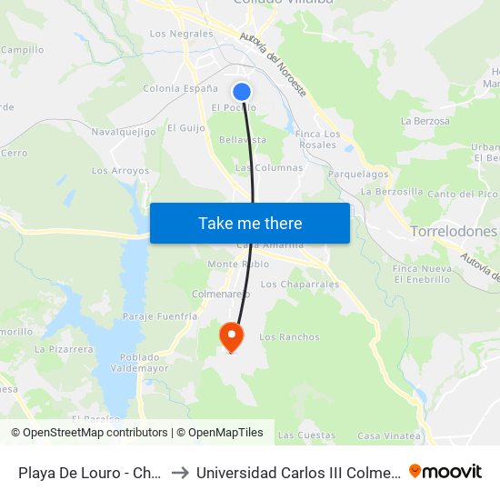 Playa De Louro - Chopos to Universidad Carlos III Colmenarejo map