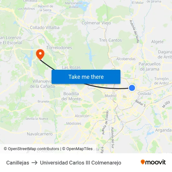 Canillejas to Universidad Carlos III Colmenarejo map