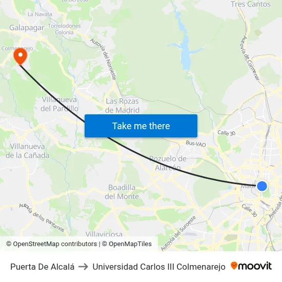 Puerta De Alcalá to Universidad Carlos III Colmenarejo map