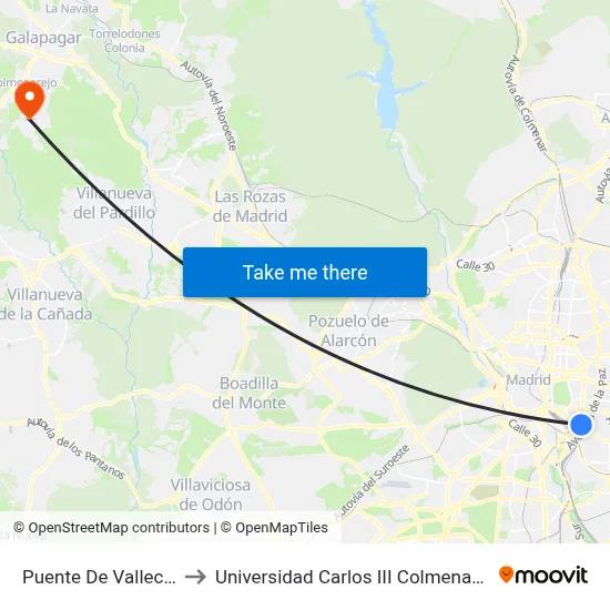 Puente De Vallecas to Universidad Carlos III Colmenarejo map