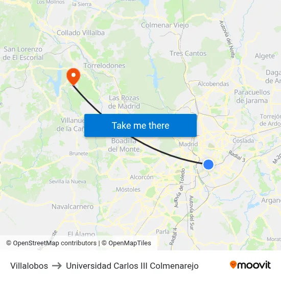 Villalobos to Universidad Carlos III Colmenarejo map