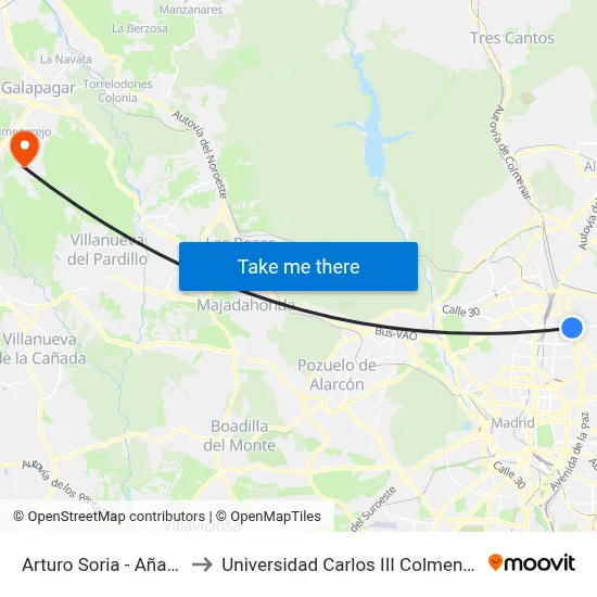 Arturo Soria - Añastro to Universidad Carlos III Colmenarejo map