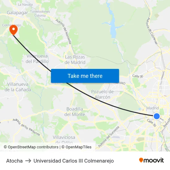 Atocha to Universidad Carlos III Colmenarejo map