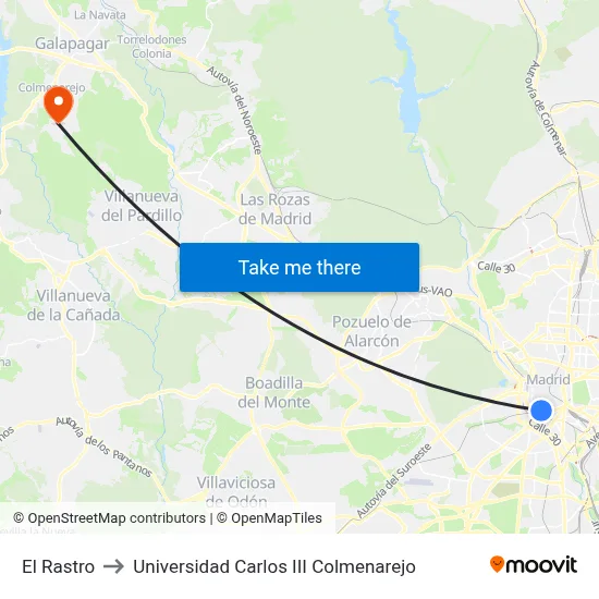 El Rastro to Universidad Carlos III Colmenarejo map