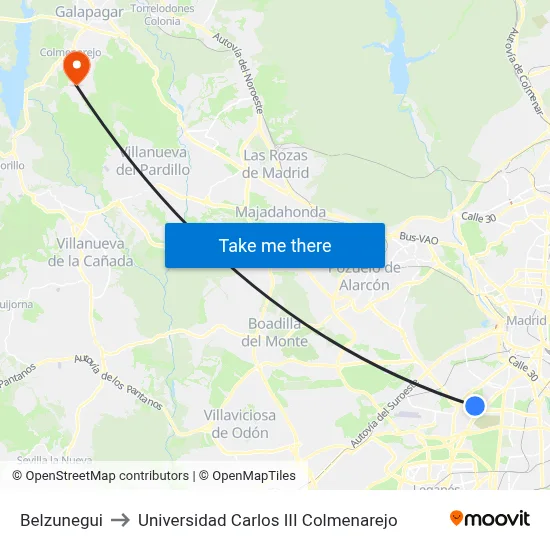 Belzunegui to Universidad Carlos III Colmenarejo map