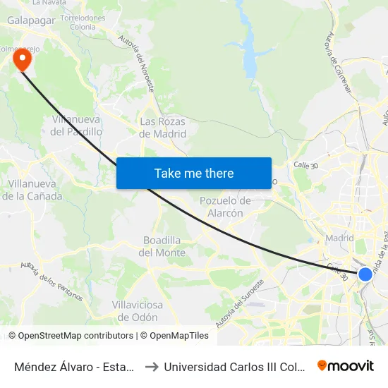 Méndez Álvaro - Estación Sur to Universidad Carlos III Colmenarejo map