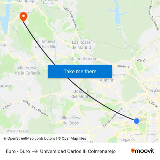 Euro - Duro to Universidad Carlos III Colmenarejo map
