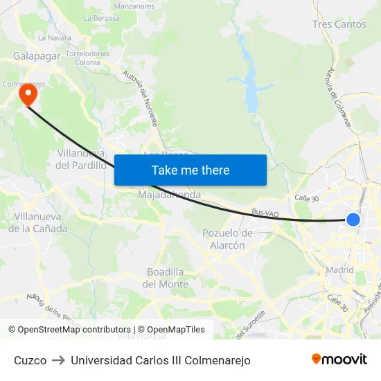 Cuzco to Universidad Carlos III Colmenarejo map