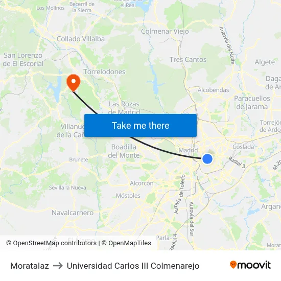 Moratalaz to Universidad Carlos III Colmenarejo map