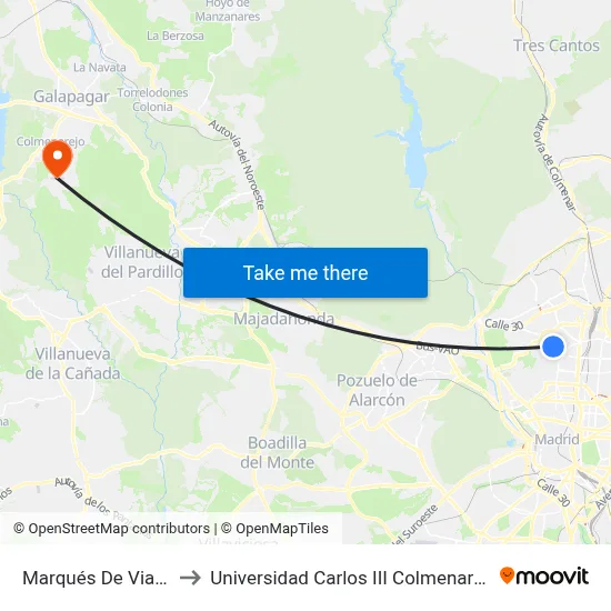 Marqués De Viana to Universidad Carlos III Colmenarejo map