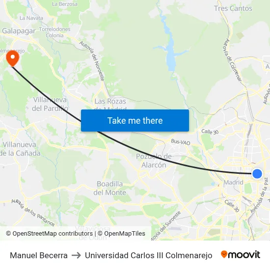 Manuel Becerra to Universidad Carlos III Colmenarejo map