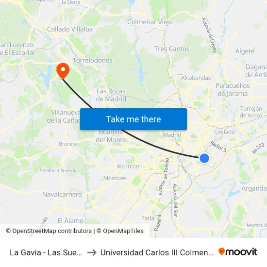 La Gavia - Las Suertes to Universidad Carlos III Colmenarejo map