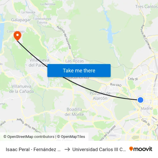 Isaac Peral - Fernández De Los Ríos to Universidad Carlos III Colmenarejo map