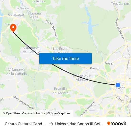 Centro Cultural Conde Duque to Universidad Carlos III Colmenarejo map