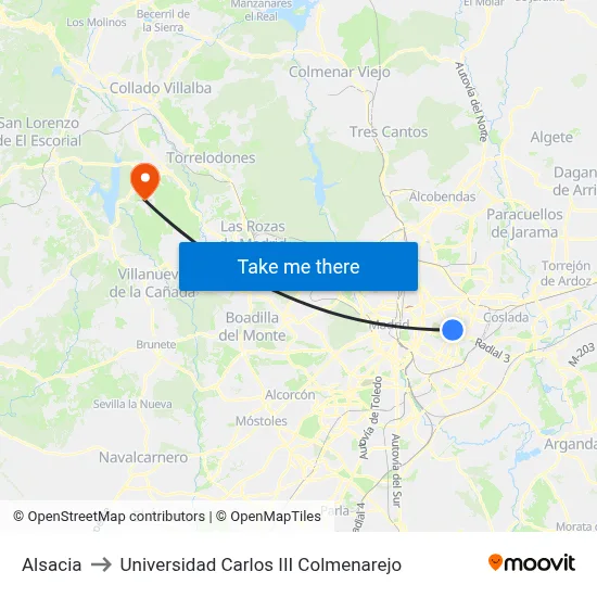 Alsacia to Universidad Carlos III Colmenarejo map
