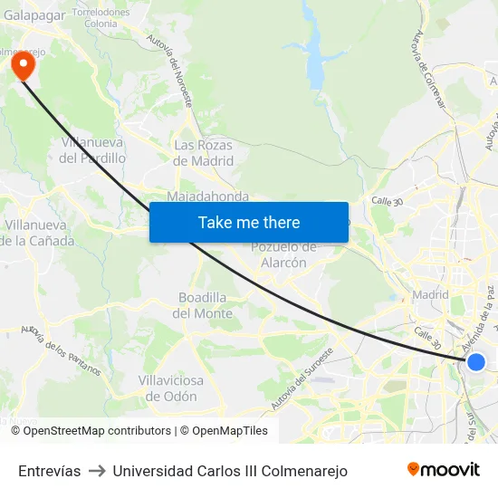 Entrevías to Universidad Carlos III Colmenarejo map