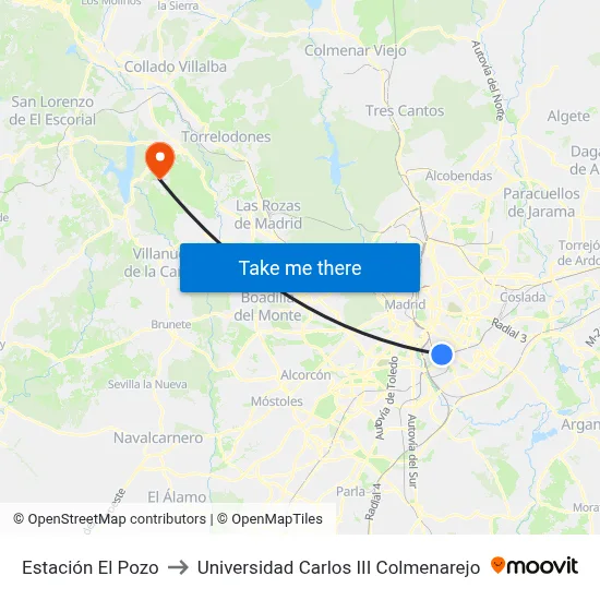 Estación El Pozo to Universidad Carlos III Colmenarejo map