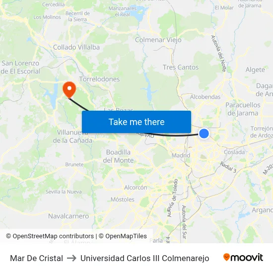 Mar De Cristal to Universidad Carlos III Colmenarejo map