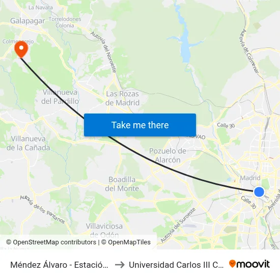 Méndez Álvaro - Estación De Atocha to Universidad Carlos III Colmenarejo map