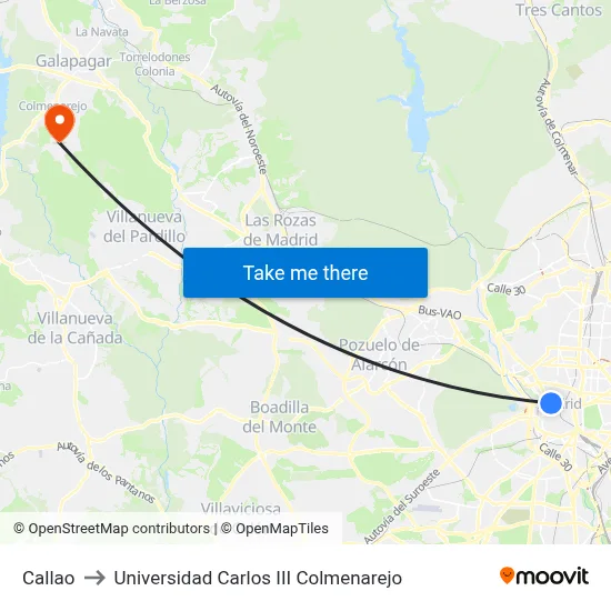 Callao to Universidad Carlos III Colmenarejo map
