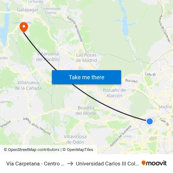 Vía Carpetana - Centro De Salud to Universidad Carlos III Colmenarejo map