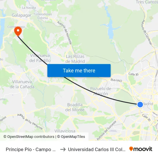 Príncipe Pío - Campo Del Moro to Universidad Carlos III Colmenarejo map