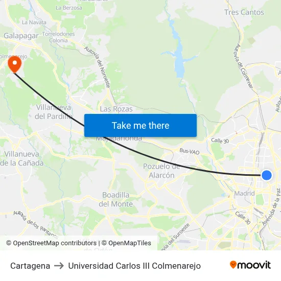 Cartagena to Universidad Carlos III Colmenarejo map