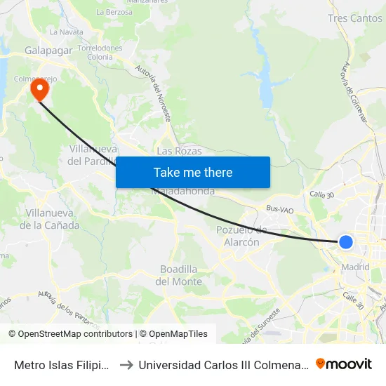 Metro Islas Filipinas to Universidad Carlos III Colmenarejo map