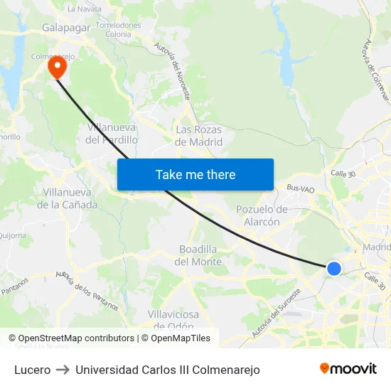 Lucero to Universidad Carlos III Colmenarejo map