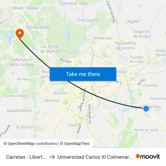 Carretas - Libertad to Universidad Carlos III Colmenarejo map