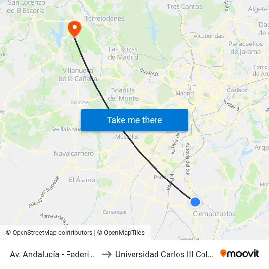 Av. Andalucía - Federico Marín to Universidad Carlos III Colmenarejo map
