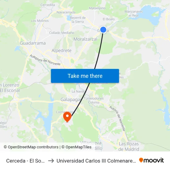 Cerceda - El Soto to Universidad Carlos III Colmenarejo map