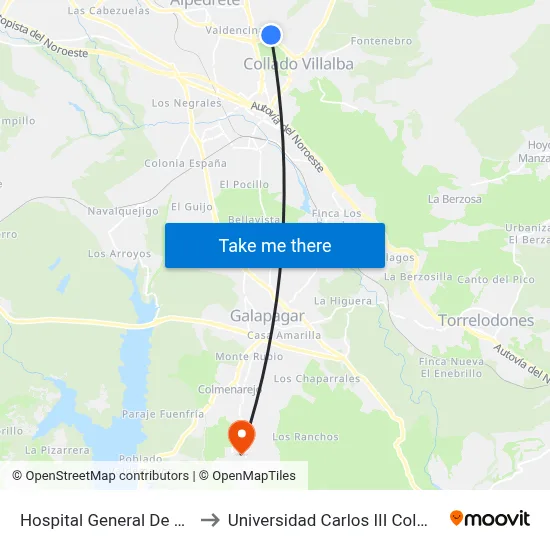 Hospital General De Villalba to Universidad Carlos III Colmenarejo map