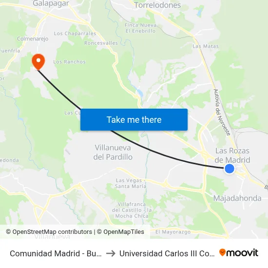 Comunidad Madrid - Burgocentro to Universidad Carlos III Colmenarejo map
