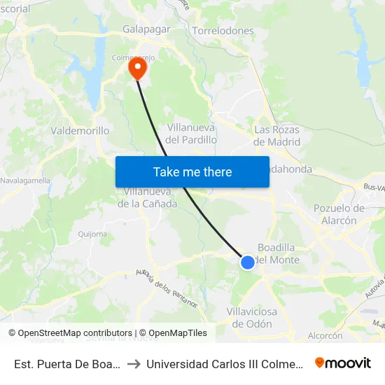 Est. Puerta De Boadilla to Universidad Carlos III Colmenarejo map