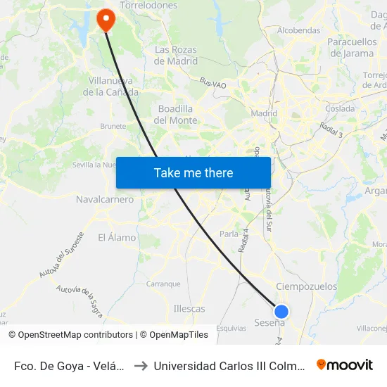 Fco. De Goya - Velázquez to Universidad Carlos III Colmenarejo map