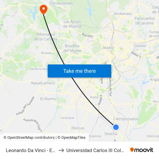Leonardo Da Vinci - El Greco to Universidad Carlos III Colmenarejo map