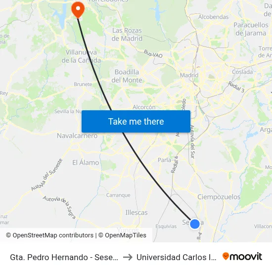 Gta. Pedro Hernando - Seseña (Fuente Nueva) to Universidad Carlos III Colmenarejo map